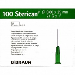 AGUJAS IRRIGACION DESECHABLES BRAUN 0,80x25mm 21G x 1" 100ud